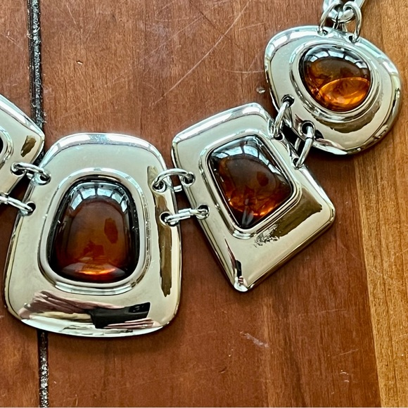 Lia Sophia Kiam Family Silver Tone Faux Amber Nacklace Big Chunky Up to 20" L - Picture 7 of 15